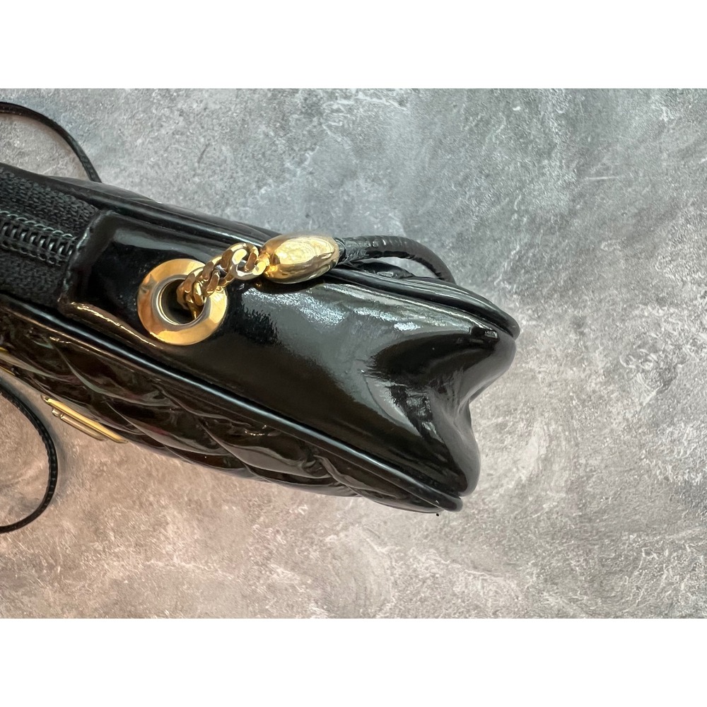Judith Leiber Quilted Crossbody Bag‎ Black Patent Leather Purse - Picture 4 of 6